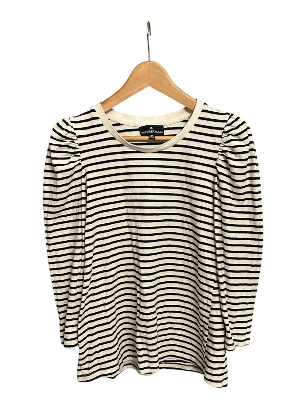 Tuckernuck X Pomander Place Navy Striped Vesty Puff Sleeve Crewneck Top Medium
